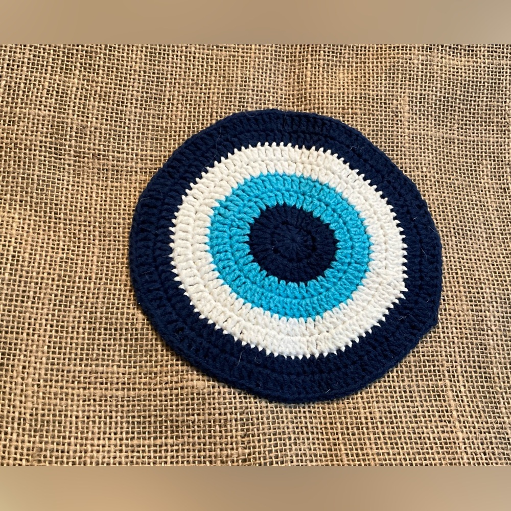 Beige Tote Bag with Blue Evil Eye Design - Picture 5 of 6